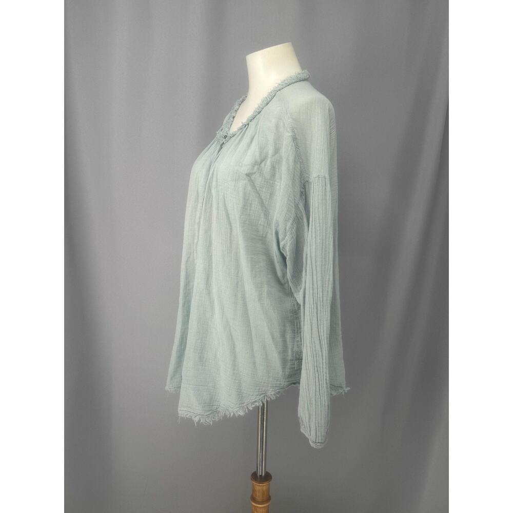 Raquel Allegra Shirt Womens M Blue 100% Cotton Ruffle Tunic Top Boho Peasant - Picture 4 of 10